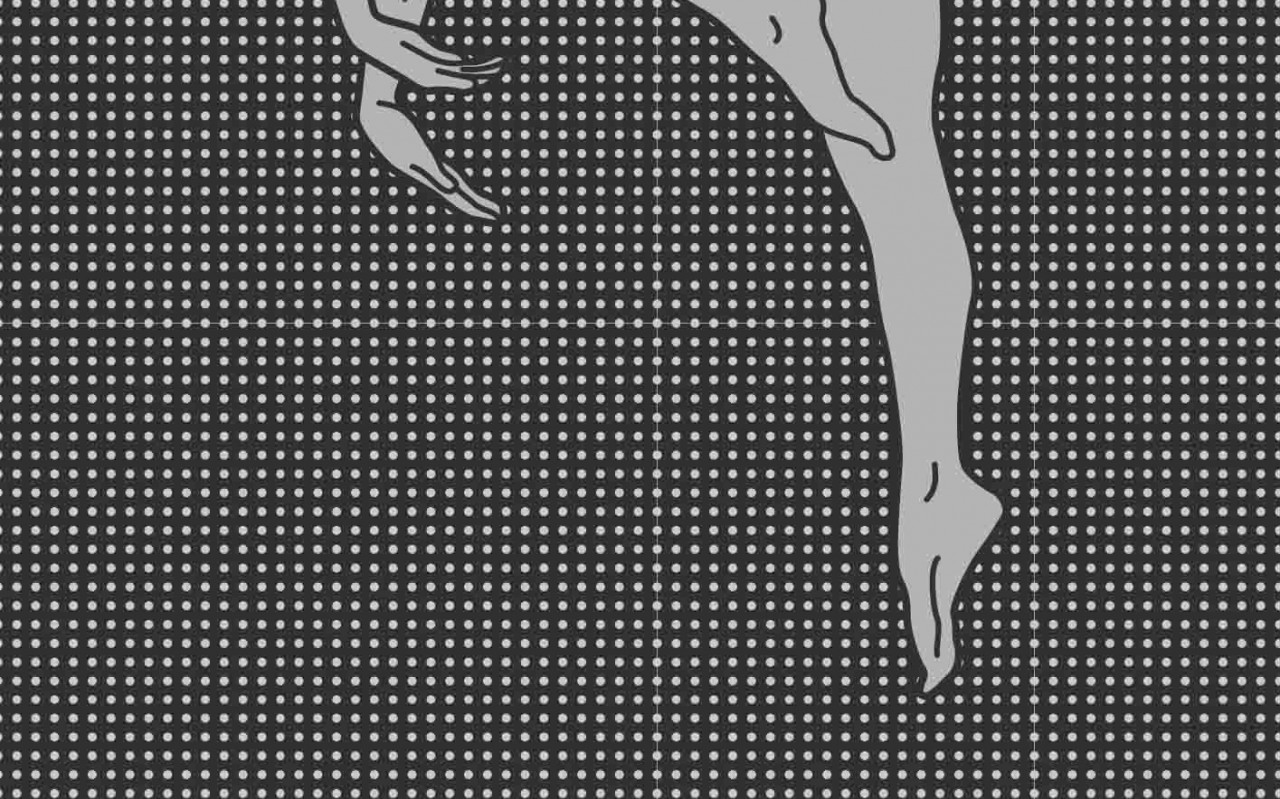 czarno-biała grafika ujmująca nogi i dłonie